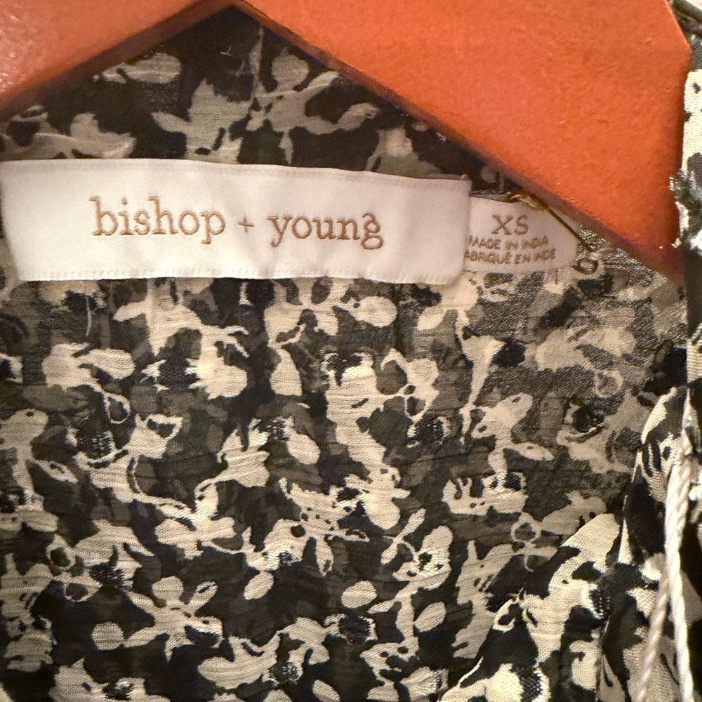 Bishop + Young Floral Bow Ruffle Blouse‎ Black White Sheer XS NEW - Picture 5 of 7